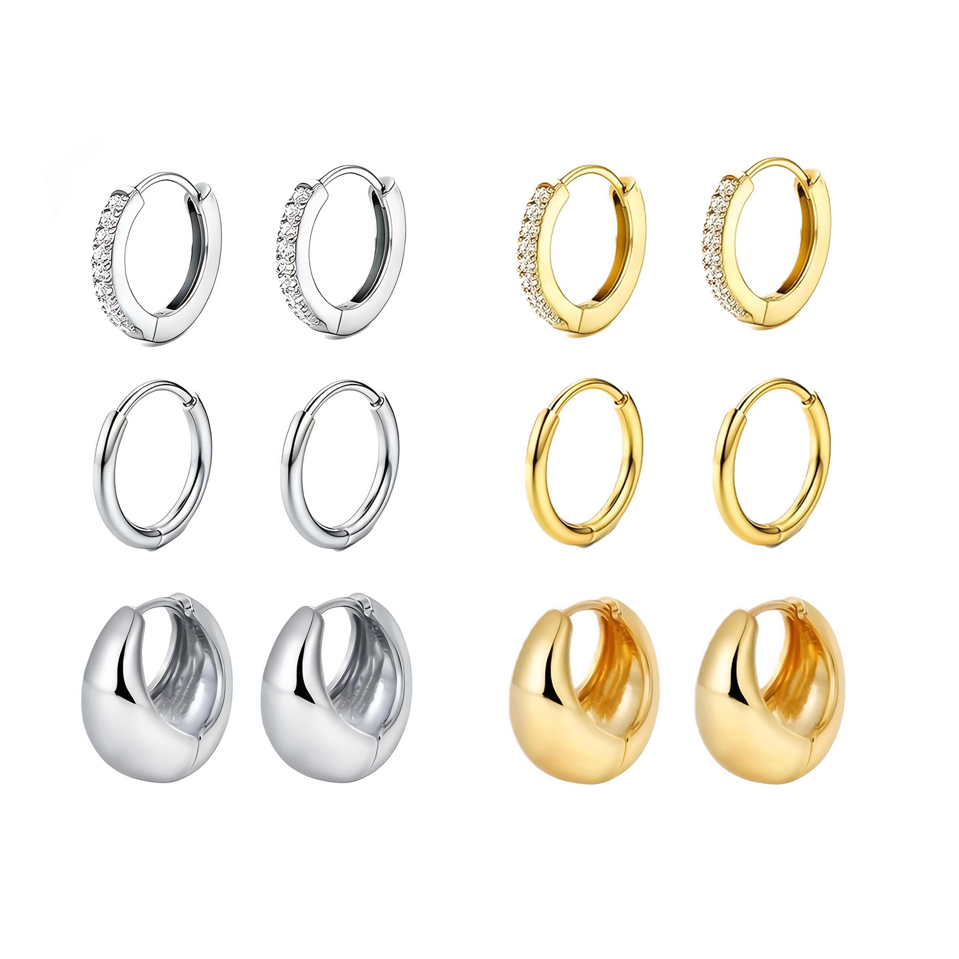 6pc Women's Elegant Hoop Earrings Set — 18K Plated